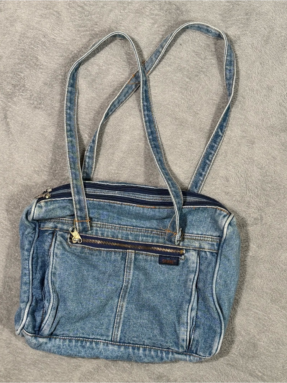 VTG Shane Denim Shoulder Bag Purse Blue Jean Double Zip Y2K 90s Boho Western